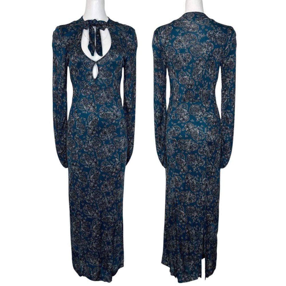 Free People New Romantics Beloved Floral Dress S Blue Maxi Bodycon Long Sleeve